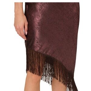 Adrianna Papell Asymmetrical Burgundy Fringe Skirt